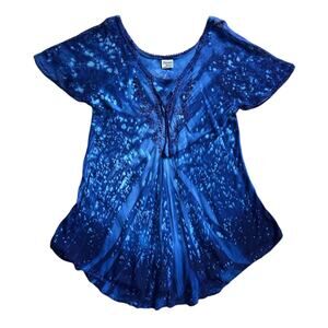 Y2K Tunic Top Fairy Grunge Blue Tie Dye Hippie Boho Renaissance Fair Cottage